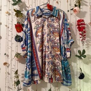 eesome Paisley Button-Up Blouse in Cream, Blue, Red